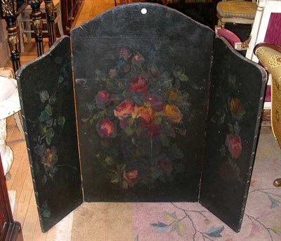 Lot 2379 - Floral Decorated Leather Three-Panel Table Screen