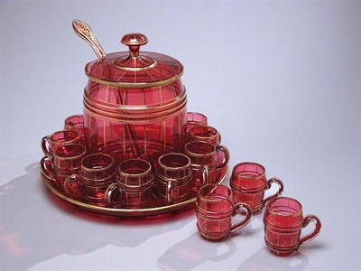 Lot 257 - Ruby Glass and Gilt Decorated Punch Service...