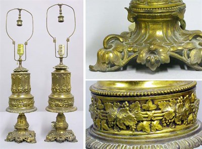 Lot 186 - Pair of Louis XVI Style Gilt-Metal Lamps Each...