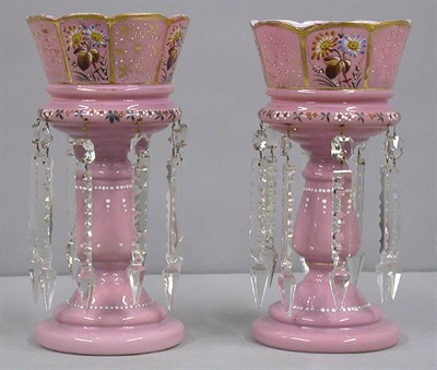 Lot 467 - Pair of Bohemian Pink Glass Lustres Each...