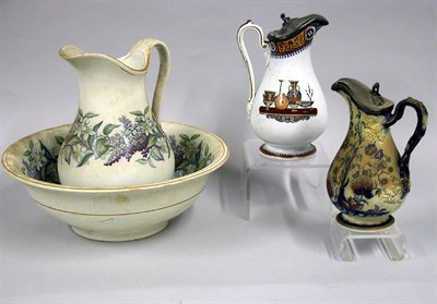 Lot 159 - English Pottery Ewer and Basin Decorated with...