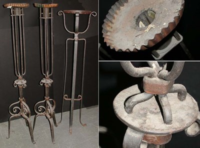 Lot 102 - Group of Three Wrought Iron Torcheres Height...
