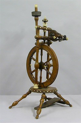 Lot 130 - Walnut and Ivory Miniature Spinning Wheel 19th...