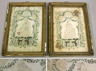 Lot 183 - Two Framed Pinpricked Watercolor Drawings 19th...