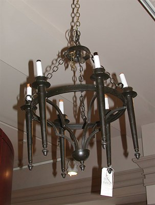 Lot 635 - Neoclassical Style Black Painted Six-Light...