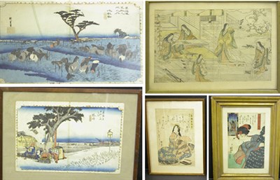Lot 4237 - Five Japanese Woodblock Prints 19th Century...