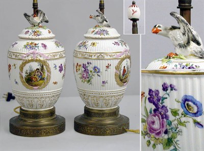 Lot 169 - Pair of German Floral Decorated Porcelain Lamps