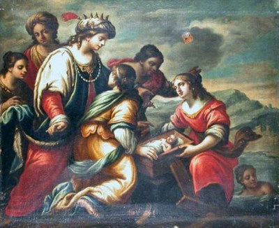 Lot 12 - Genovese School 17th Century FINDING OF MOSES...
