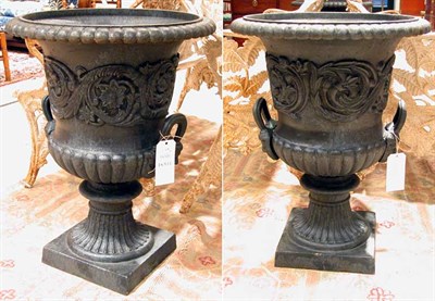 Lot 216A - Pair of Cast Iron Garden Urns Each of campana...