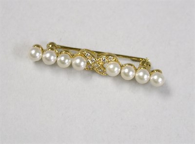 Lot 447 - Cultured Pearl and Diamond Bar Pin
