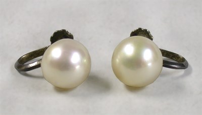 Lot 251 - Pair of Cultured Pearl Earrings Silver, each...