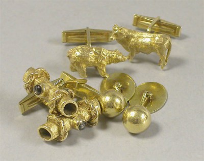 Lot 395 - Three Pairs of Gold Cufflinks