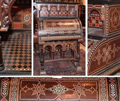 Lot 443 - Moorish Inlaid Cylinder Desk The arcade top...