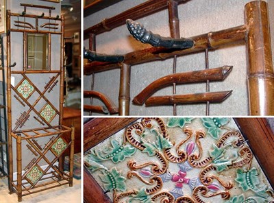 Lot 185 - Late Victorian Tile Inset Bamboo Hall Stand