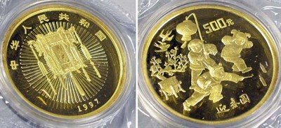 Lot 117 - China: 1997 5 Ounce Gold Coin, Greeting Spring