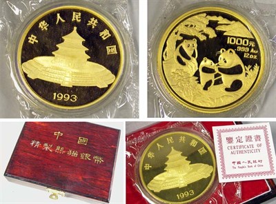 Lot 93 - China: 1993 12 Ounce Gold Coin, Panda