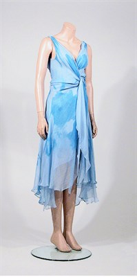 Lot 3626 - Donna Karen Printed Blue Chiffon Dresss...