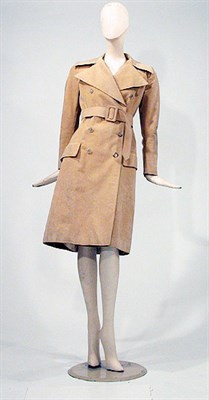 Lot 3536 - Halston Beige Ultrasuede Trench Coat American,...