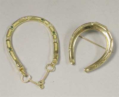 Lot 523 - Gold Horseshoe Pin and Bracelet