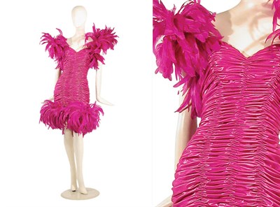 Lot 3541 - Azzaro Magenta Feather Trim Dress French,...