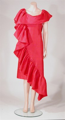 Lot 3540 - Azzaro Red Satin Gazar Asymmetrical Ruffle...