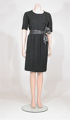 Lot 3478 - Balenciaga Black Wool Knubby Crepe Dress...
