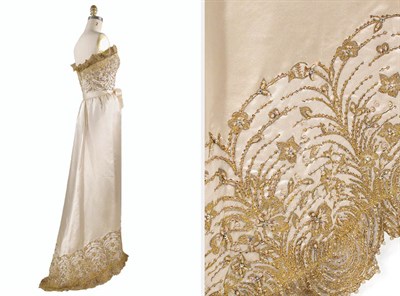 Lot 3479 - Balenciaga Gold Embroidered Creme Silk Satin...