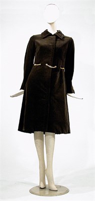 Lot 3511 - Galanos Brown Velvet Coat Dress American, 1966...