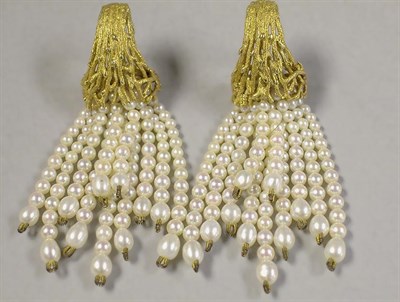 Lot 233 - Pair of Gold and Cultured Pearl Tassel Earclips