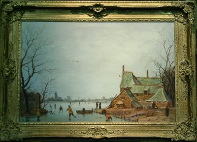 Lot 23 - Dutch School 20th Century ON A FROZEN CANAL...