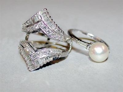 Lot 469 - Cultured Pearl and Diamond Ring and Diamond Enhancer