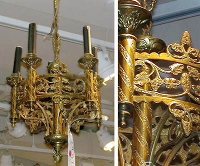 Lot 413 - Victorian Gilt-Metal Five-Light Chandelier