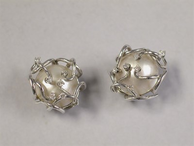 Lot 317 - Pair of Mabe Pearl and Diamond Earclips