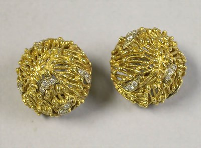 Lot 380 - Pair of Gold and Diamond Dome Earclips