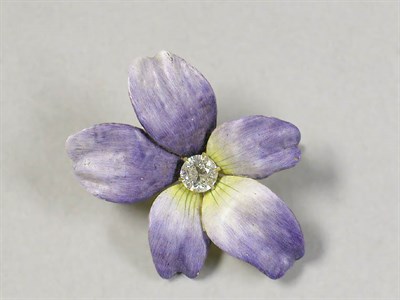 Lot 401 - Antique Diamond and Enamel Flower Pin
