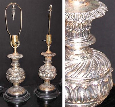 Lot 252 - Pair of Baroque Style Silvered Composition Lamps