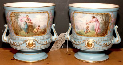 Lot 479 - Pair of Paris Porcelain Blue Cachepots Height...