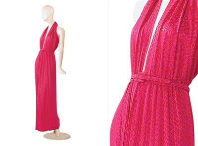 Lot 3556 - Galanos Fuschia Red Silk Halter Dress American,...