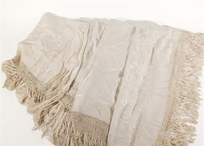 Lot 3840 - Group of Four Ivory Silk Chinese Shawls Late...