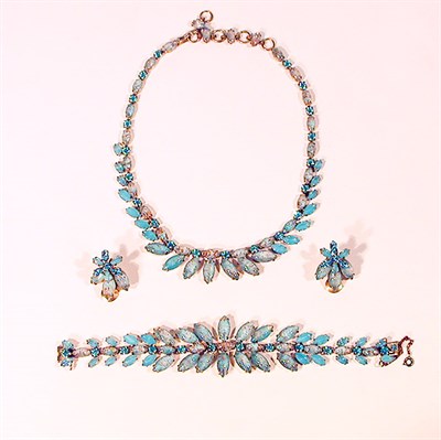 Lot 3352 - Schreiner Aqua Iridescent Demi Parure Amerian,...