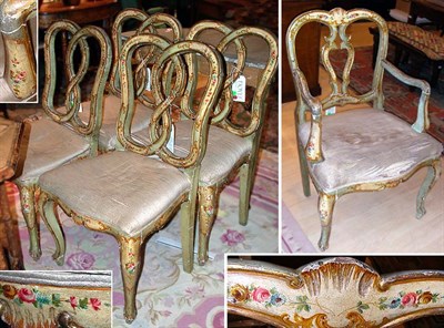 Lot 2282 - Five Venetian Painted Ribbon Back Chairs...