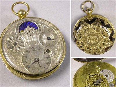 Lot 24 - Gold and Tortoise Shell Open Face Calendar Watch