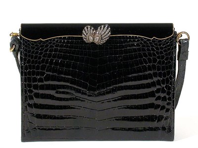 Lot 3694 - Black Baby Crocodile Handbag French, late...
