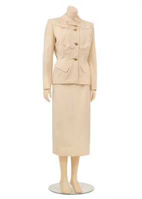 Lot 3442 - Adrian Creme Wool Gabardine Suit American,...