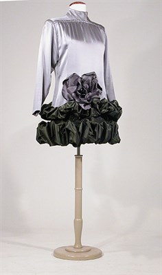 Lot 3602 - Galanos Gray Silk Satin Flounce Dress American,...