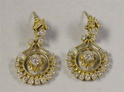 Lot 477 - Pair of Gold and Diamond Pendant Earrings