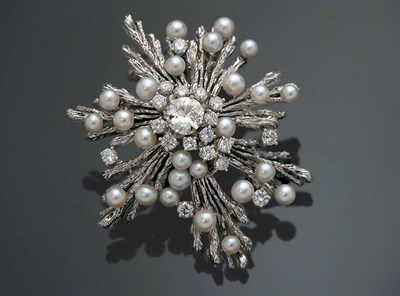 Lot 621 - Diamond and Cultured Pearl Brooch
