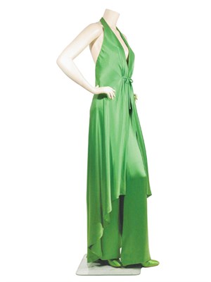 Lot 3548 - Laroche Couture Emerald Silk Satin Redingote...
