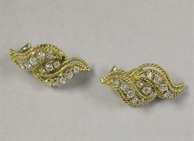 Lot 462 - Pair of Gold and Diamond Leaf Earrings
