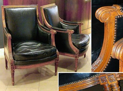 Lot 701 - Pair of Louis XVI Style Fruitwood Bergeres